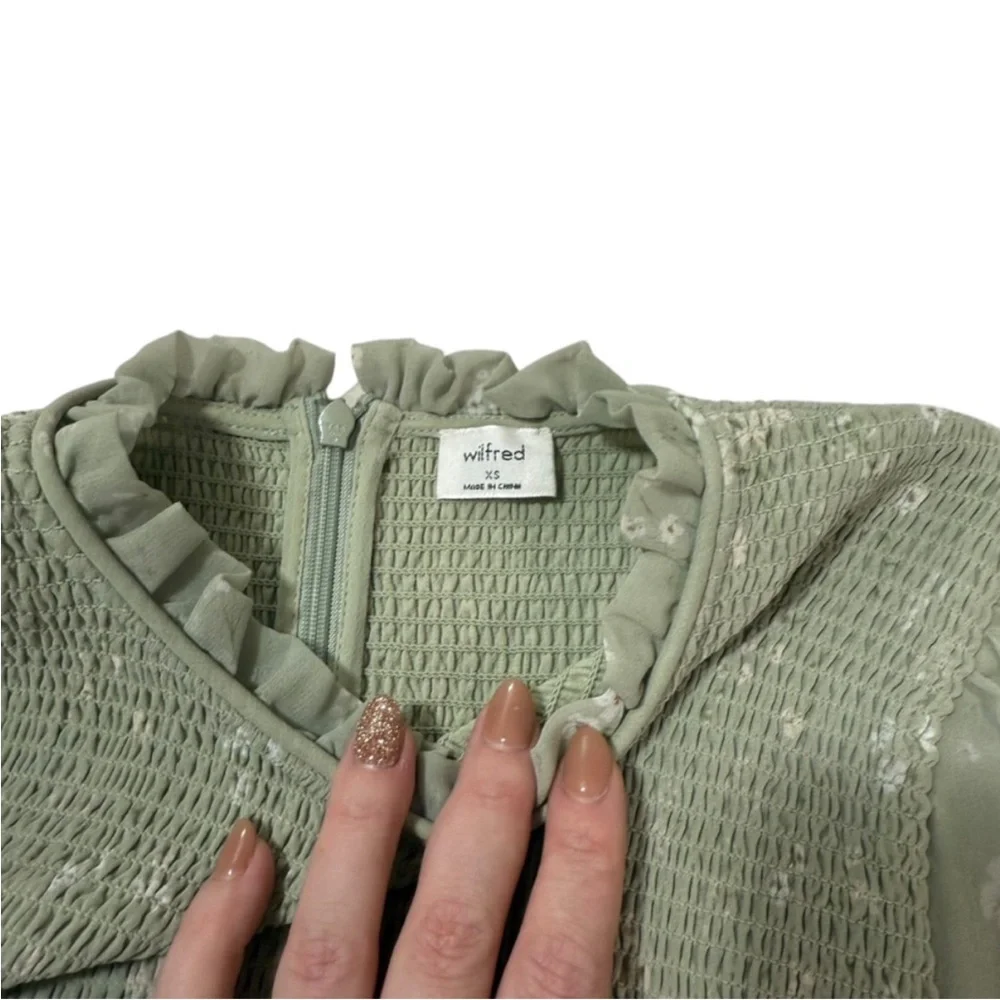 Aritzia Wilfred Tempest Smocked Floral Sheer Cottagecore Long Sleeve Blouse XS - Picture 7 of 10